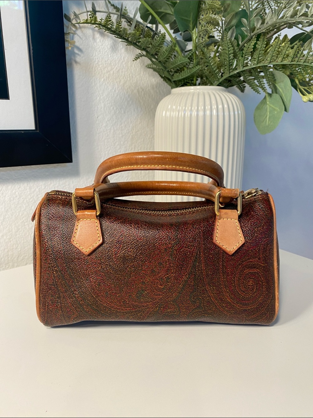 Vintage 1993 ETRO Milano Red Paisley Mini Boston 20 Bag - Picture 7 of 16
